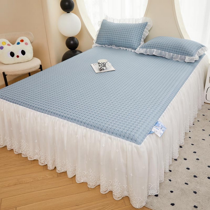 91家纺网 家纺一手货源 找家纺 怡源梦 2026新款A类PE高分子凉感软席提花冰豆豆床裙席子凉席-千鸟格 千鸟格-兰色