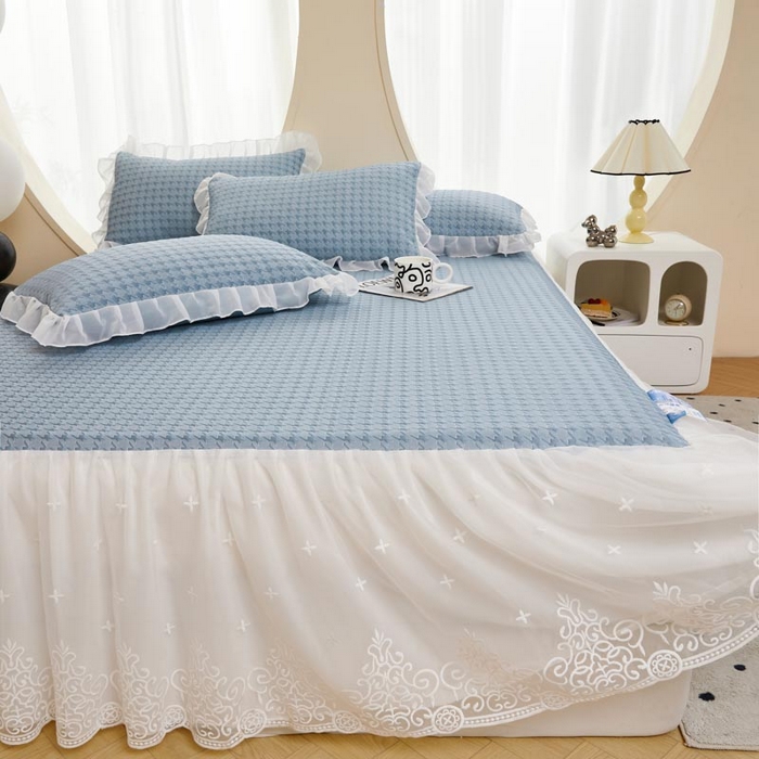 91家纺网 家纺一手货源 找家纺 怡源梦 2026新款A类PE高分子凉感软席提花冰豆豆床裙席子凉席-千鸟格 千鸟格-兰色