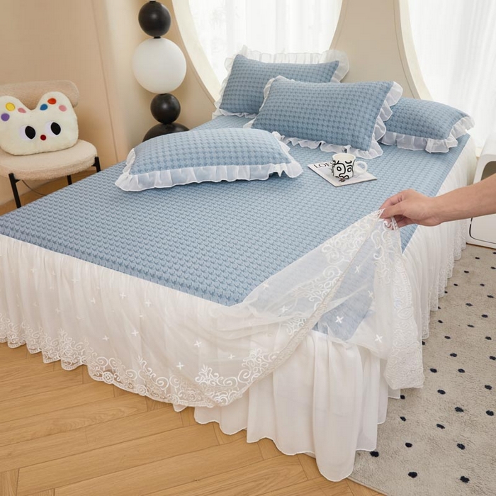 91家纺网 家纺一手货源 找家纺 怡源梦 2026新款A类PE高分子凉感软席提花冰豆豆床裙席子凉席-千鸟格 千鸟格-兰色