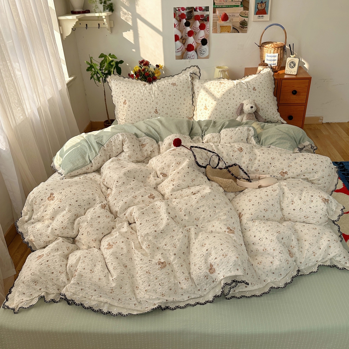 91家纺网 家纺一手货源 找家纺 顾里家纺 2026新款法式复古花边三层纱四件套（会员-2元） 麦浪木马