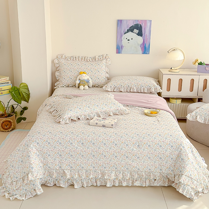 91家纺网 家纺一手货源 找家纺 归属 2026春夏新款古法仿棉单床盖床盖三件套 花栖时光