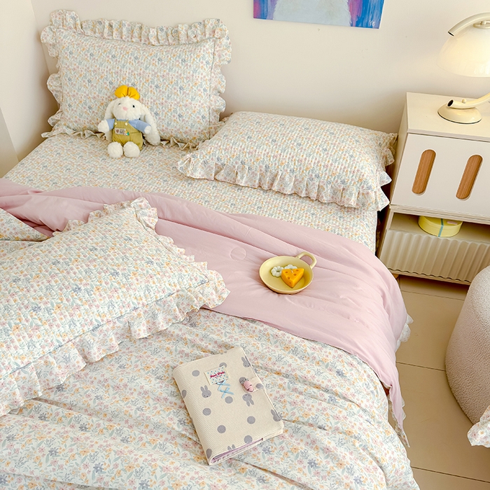 91家纺网 家纺一手货源 找家纺 归属 2026春夏新款古法仿棉单床盖床盖三件套 花栖时光