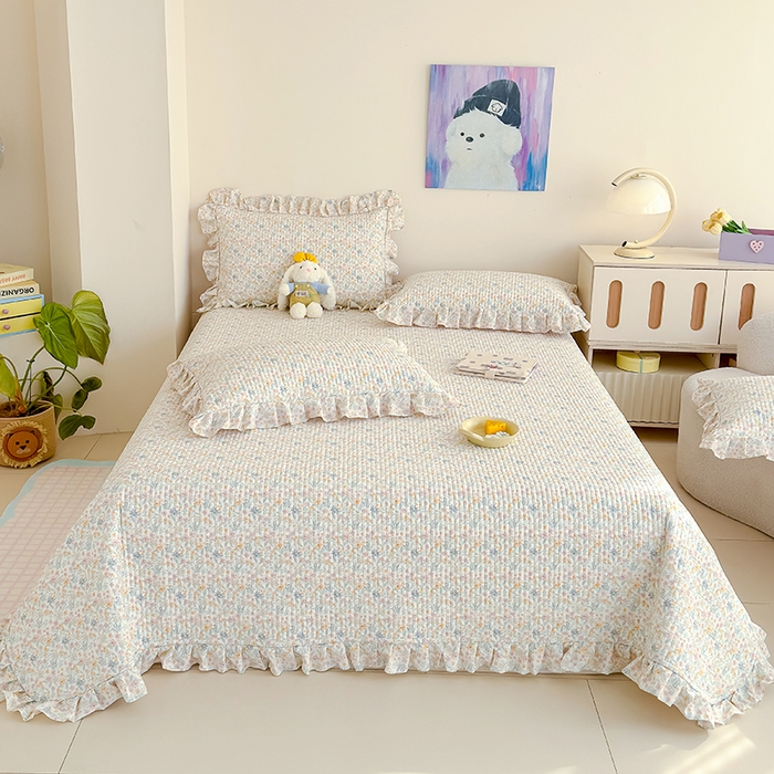 91家纺网 家纺一手货源 找家纺 归属 2026春夏新款古法仿棉单床盖床盖三件套 花栖时光