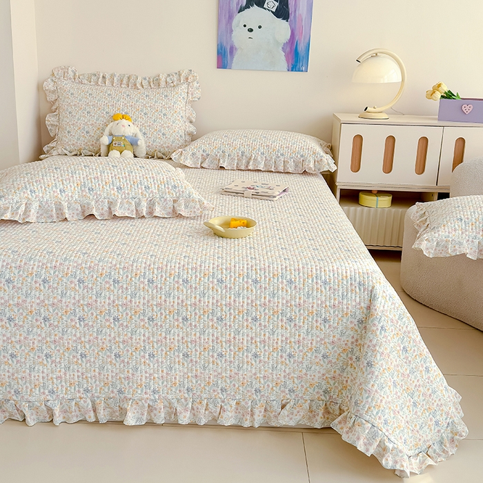 91家纺网 家纺一手货源 找家纺 归属 2026春夏新款古法仿棉单床盖床盖三件套 花栖时光