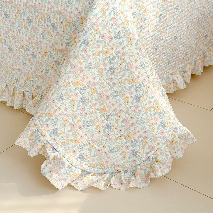 91家纺网 家纺一手货源 找家纺 归属 2026春夏新款古法仿棉单床盖床盖三件套 花栖时光