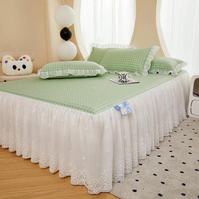 91家纺网 家纺一手货源 找家纺 怡源梦 2026新款A类PE高分子凉感软席提花冰豆豆床裙席子凉席-千鸟格 千鸟格-绿色