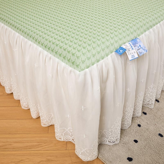 91家纺网 家纺一手货源 找家纺 怡源梦 2026新款A类PE高分子凉感软席提花冰豆豆床裙席子凉席-千鸟格 千鸟格-绿色