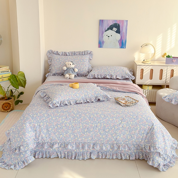 91家纺网 家纺一手货源 找家纺 归属 2026春夏新款古法仿棉单床盖床盖三件套 花漾玫瑰