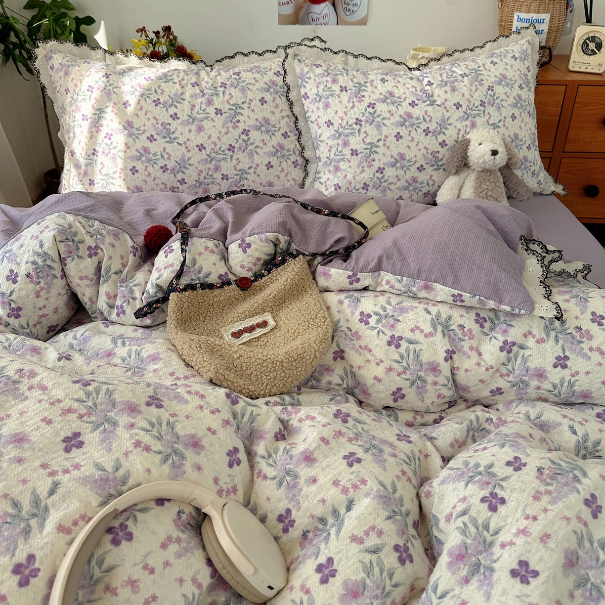 91家纺网 家纺一手货源 找家纺 顾里家纺 2026新款法式复古花边三层纱四件套（会员-2元） 梦莲幻花