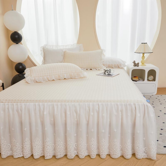 91家纺网 家纺一手货源 找家纺 怡源梦 2026新款A类PE高分子凉感软席提花冰豆豆床裙席子凉席-千鸟格 千鸟格-米色