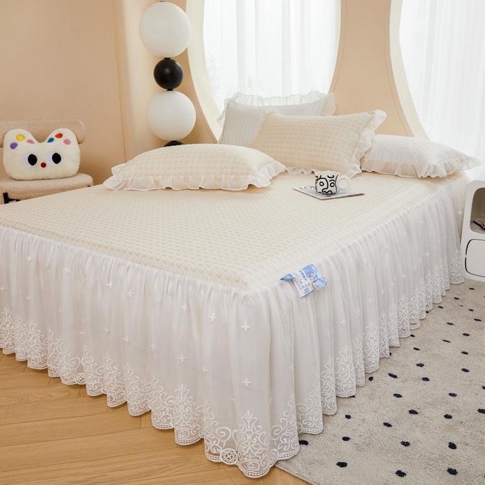 91家纺网 家纺一手货源 找家纺 怡源梦 2026新款A类PE高分子凉感软席提花冰豆豆床裙席子凉席-千鸟格 千鸟格-米色