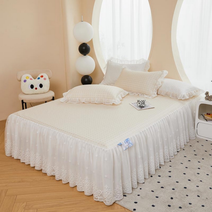 91家纺网 家纺一手货源 找家纺 怡源梦 2026新款A类PE高分子凉感软席提花冰豆豆床裙席子凉席-千鸟格 千鸟格-米色