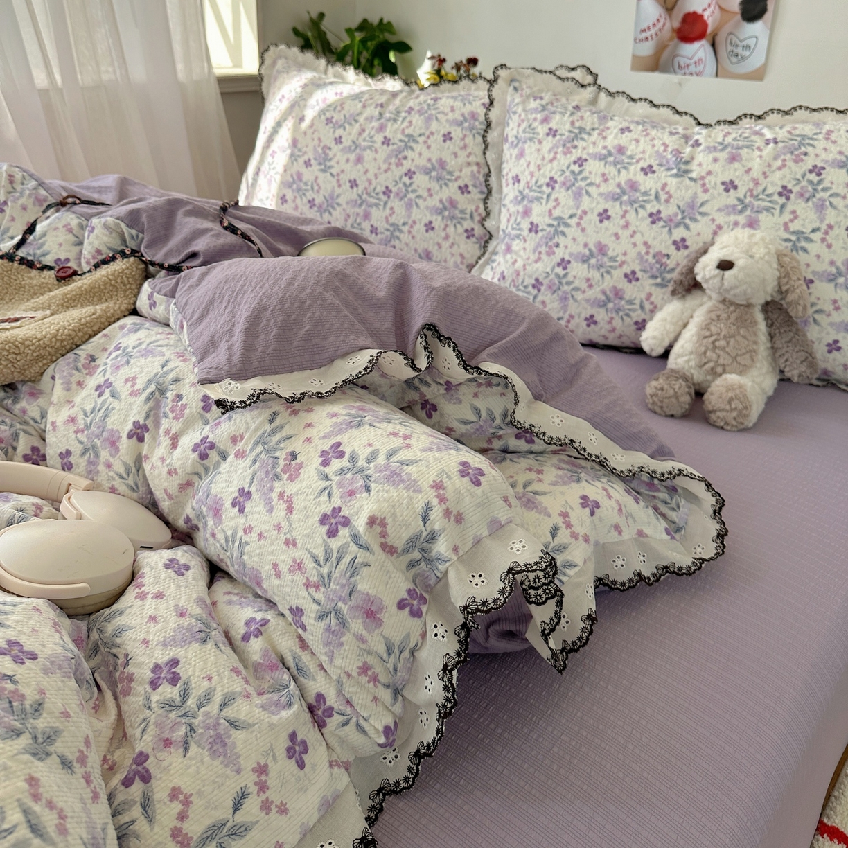 91家纺网 家纺一手货源 找家纺 顾里家纺 2026新款法式复古花边三层纱四件套（会员-2元） 梦莲幻花