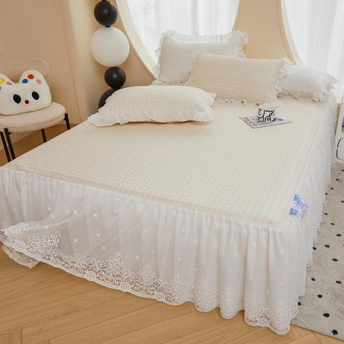 91家纺网 家纺一手货源 找家纺 怡源梦 2026新款A类PE高分子凉感软席提花冰豆豆床裙席子凉席-千鸟格 千鸟格-米色