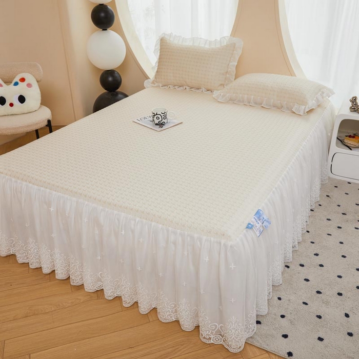 91家纺网 家纺一手货源 找家纺 怡源梦 2026新款A类PE高分子凉感软席提花冰豆豆床裙席子凉席-千鸟格 千鸟格-米色