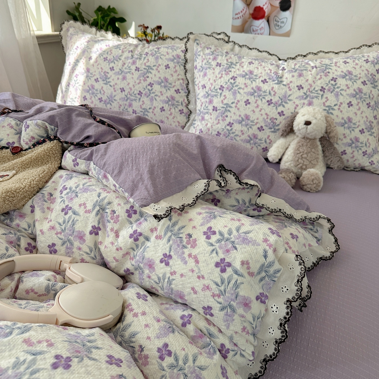 91家纺网 家纺一手货源 找家纺 顾里家纺 2026新款法式复古花边三层纱四件套（会员-2元） 梦莲幻花