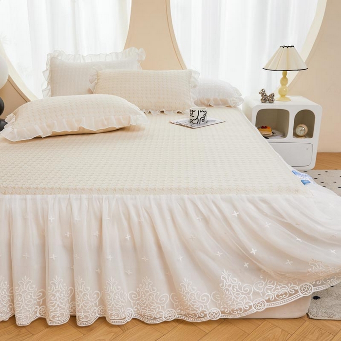 91家纺网 家纺一手货源 找家纺 怡源梦 2026新款A类PE高分子凉感软席提花冰豆豆床裙席子凉席-千鸟格 千鸟格-米色