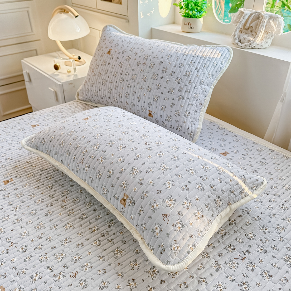 91家纺网 家纺一手货源 找家纺 慕澄家纺 2026新款小清新印花水洗棉床盖夏被四件套 可爱小熊