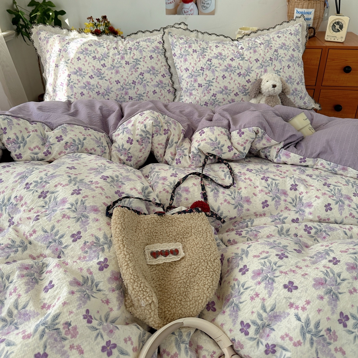 91家纺网 家纺一手货源 找家纺 顾里家纺 2026新款法式复古花边三层纱四件套（会员-2元） 梦莲幻花