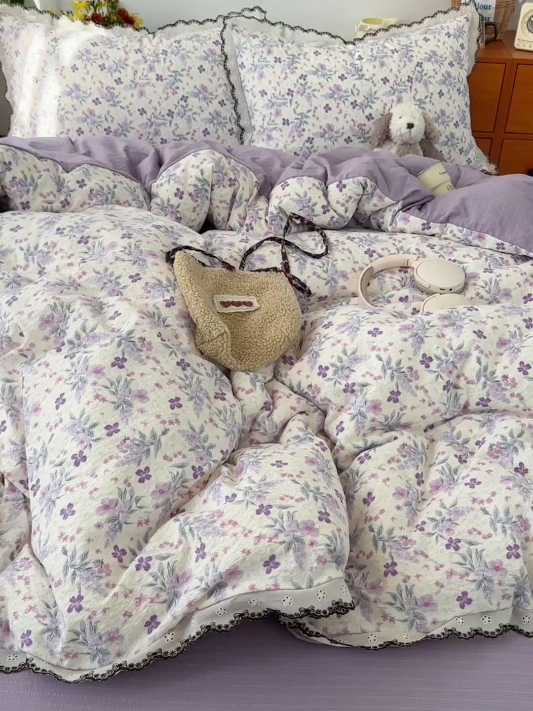 91家纺网 家纺一手货源 找家纺 顾里家纺 2026新款法式复古花边三层纱四件套（会员-2元） 梦莲幻花