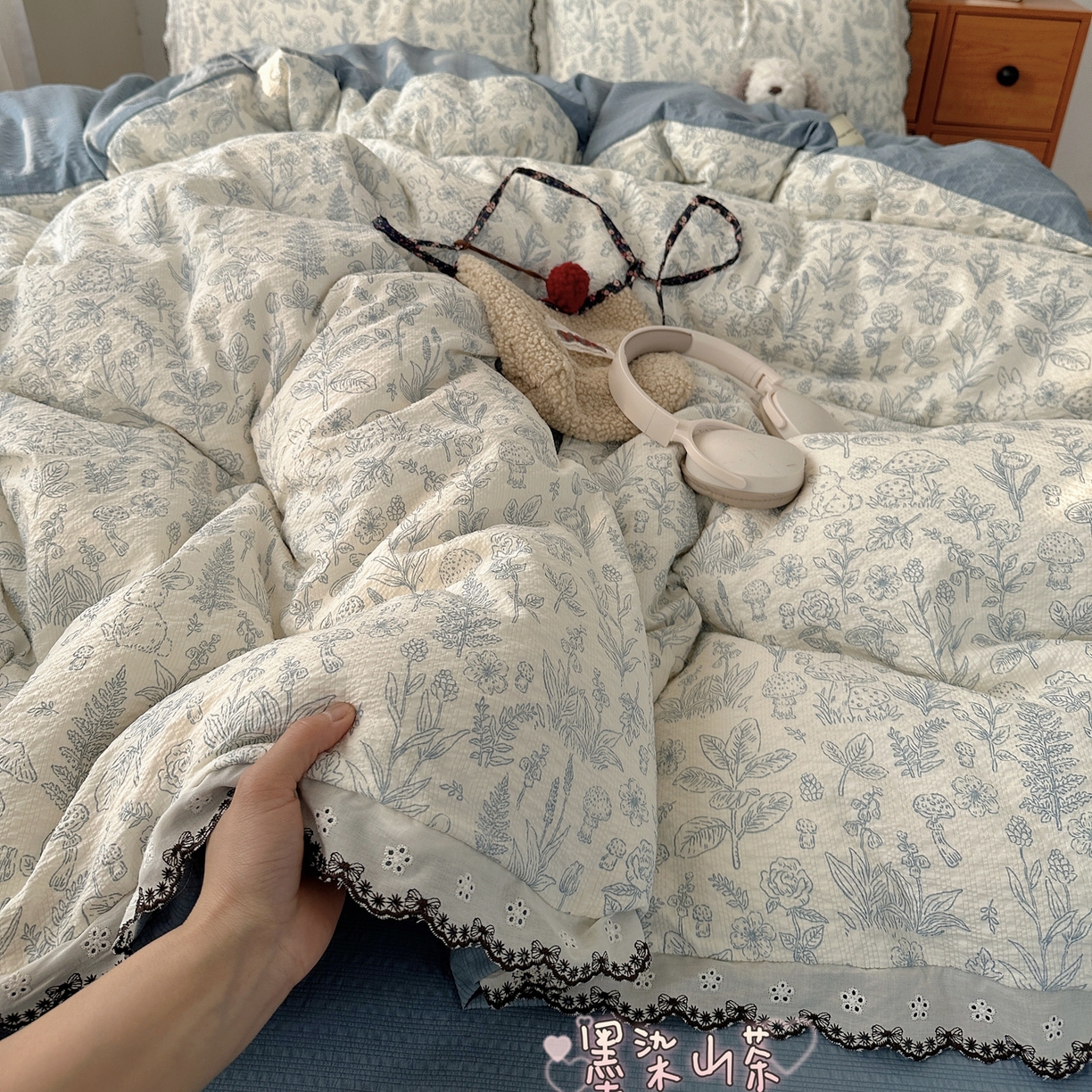 顾里家纺 2026新款法式复古花边三层纱四件套（会员-2元） 墨染山茶