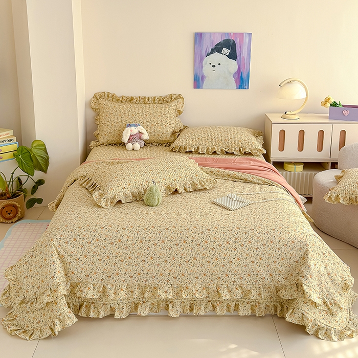 91家纺网 家纺一手货源 找家纺 归属 2026春夏新款古法仿棉单床盖床盖三件套 金盏花事