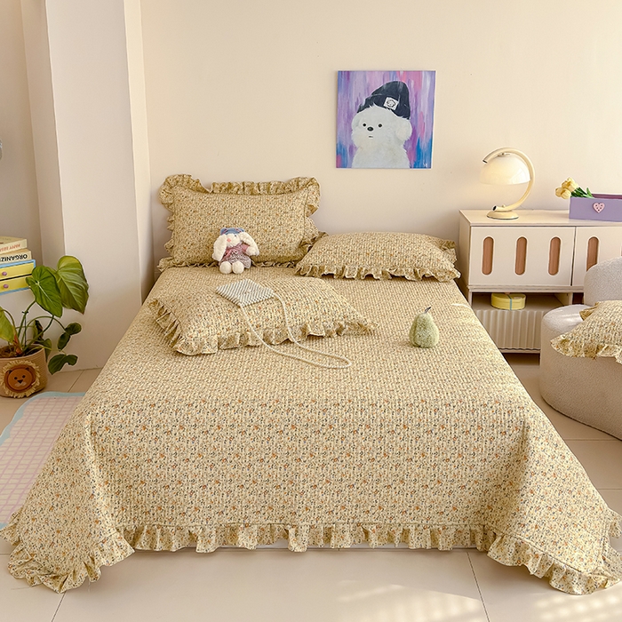 91家纺网 家纺一手货源 找家纺 归属 2026春夏新款古法仿棉单床盖床盖三件套 金盏花事