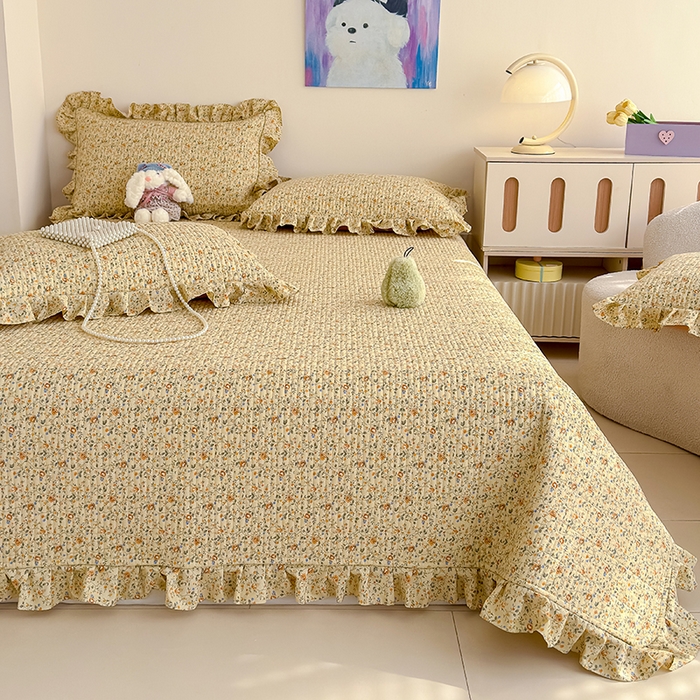 91家纺网 家纺一手货源 找家纺 归属 2026春夏新款古法仿棉单床盖床盖三件套 金盏花事