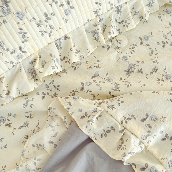 91家纺网 家纺一手货源 找家纺 归属 2026春夏新款古法仿棉单床盖床盖三件套 槿上花开