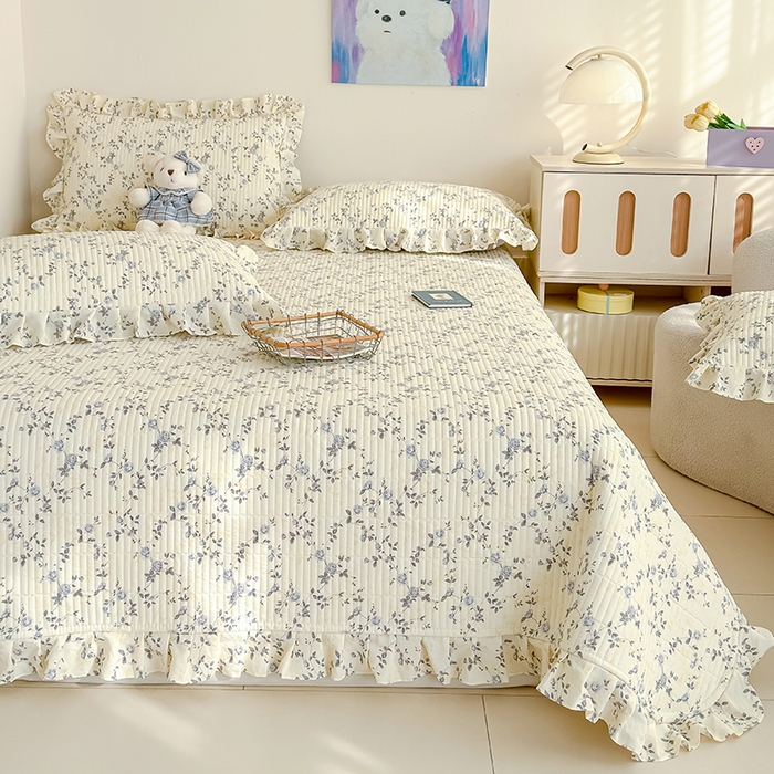 91家纺网 家纺一手货源 找家纺 归属 2026春夏新款古法仿棉单床盖床盖三件套 槿上花开