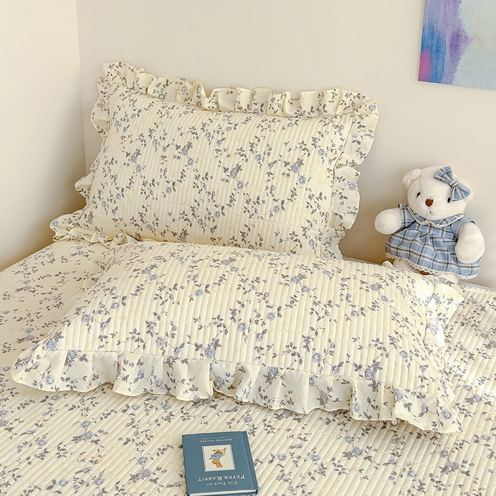 91家纺网 家纺一手货源 找家纺 归属 2026春夏新款古法仿棉单床盖床盖三件套 槿上花开