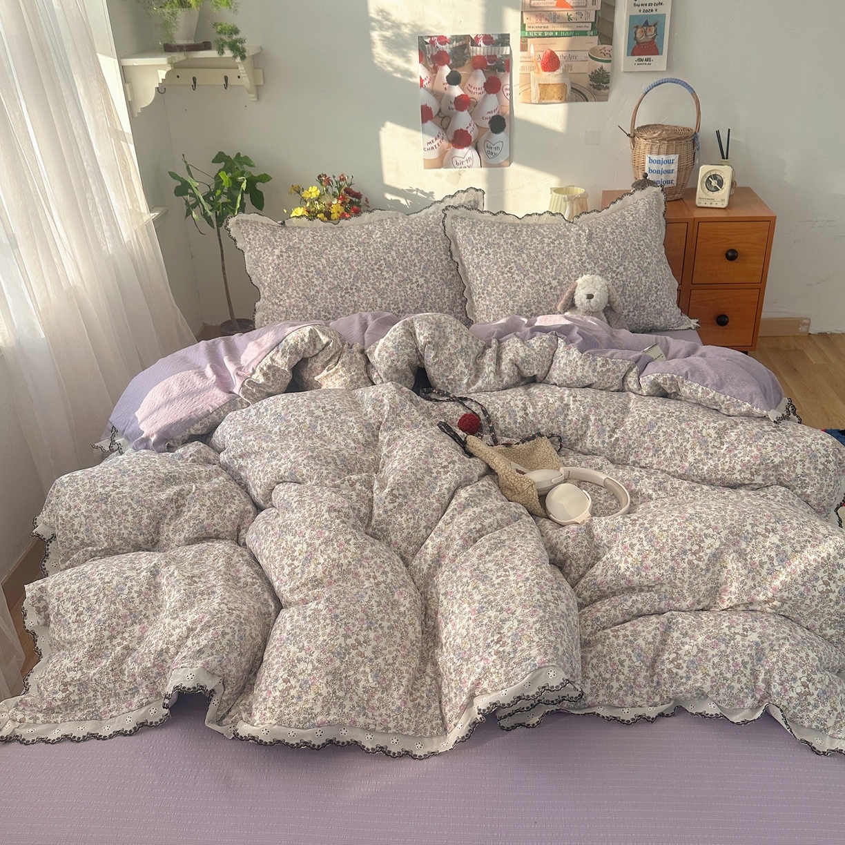 91家纺网 家纺一手货源 找家纺 顾里家纺 2026新款法式复古花边三层纱四件套（会员-2元） 轻舞飞扬