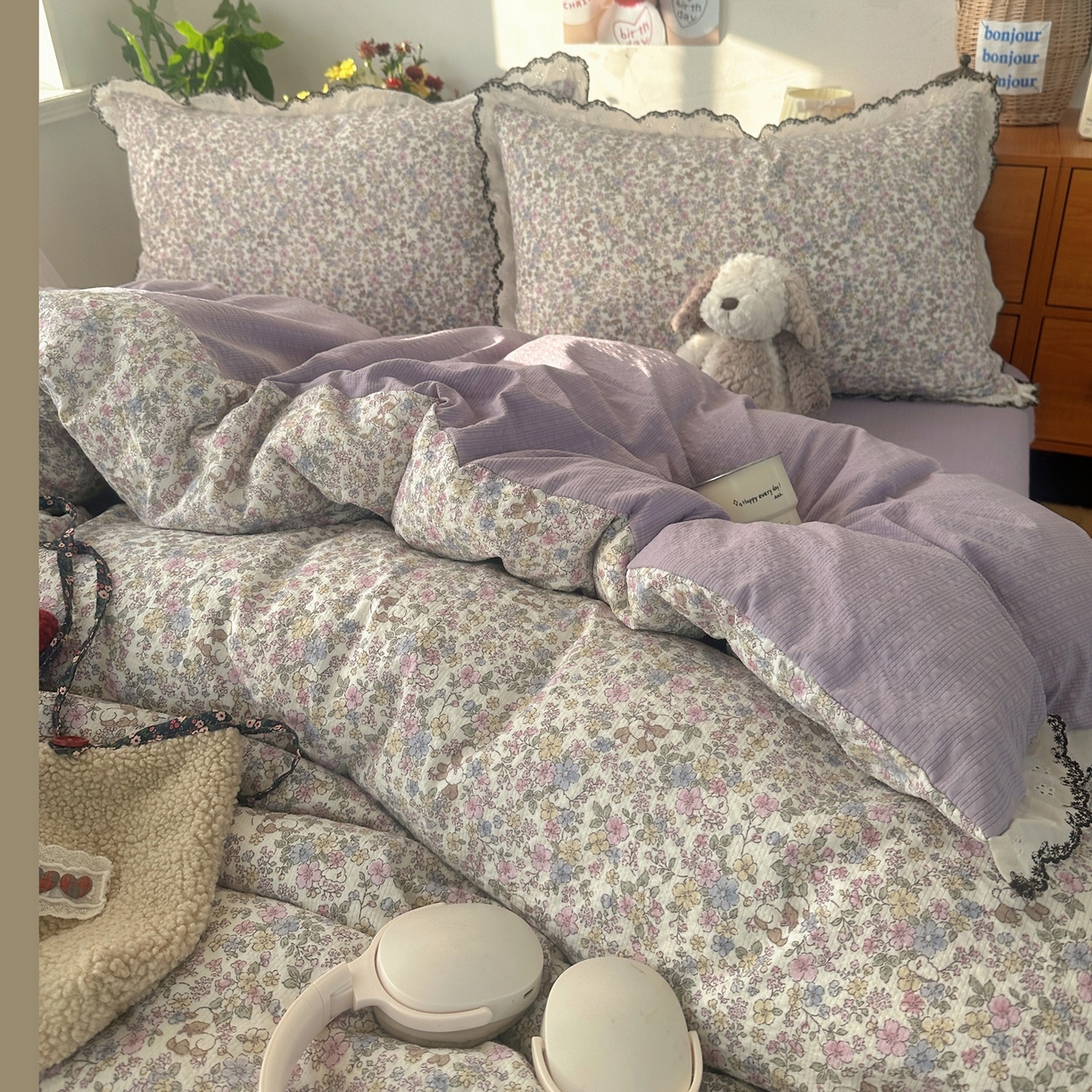 91家纺网 家纺一手货源 找家纺 顾里家纺 2026新款法式复古花边三层纱四件套（会员-2元） 轻舞飞扬