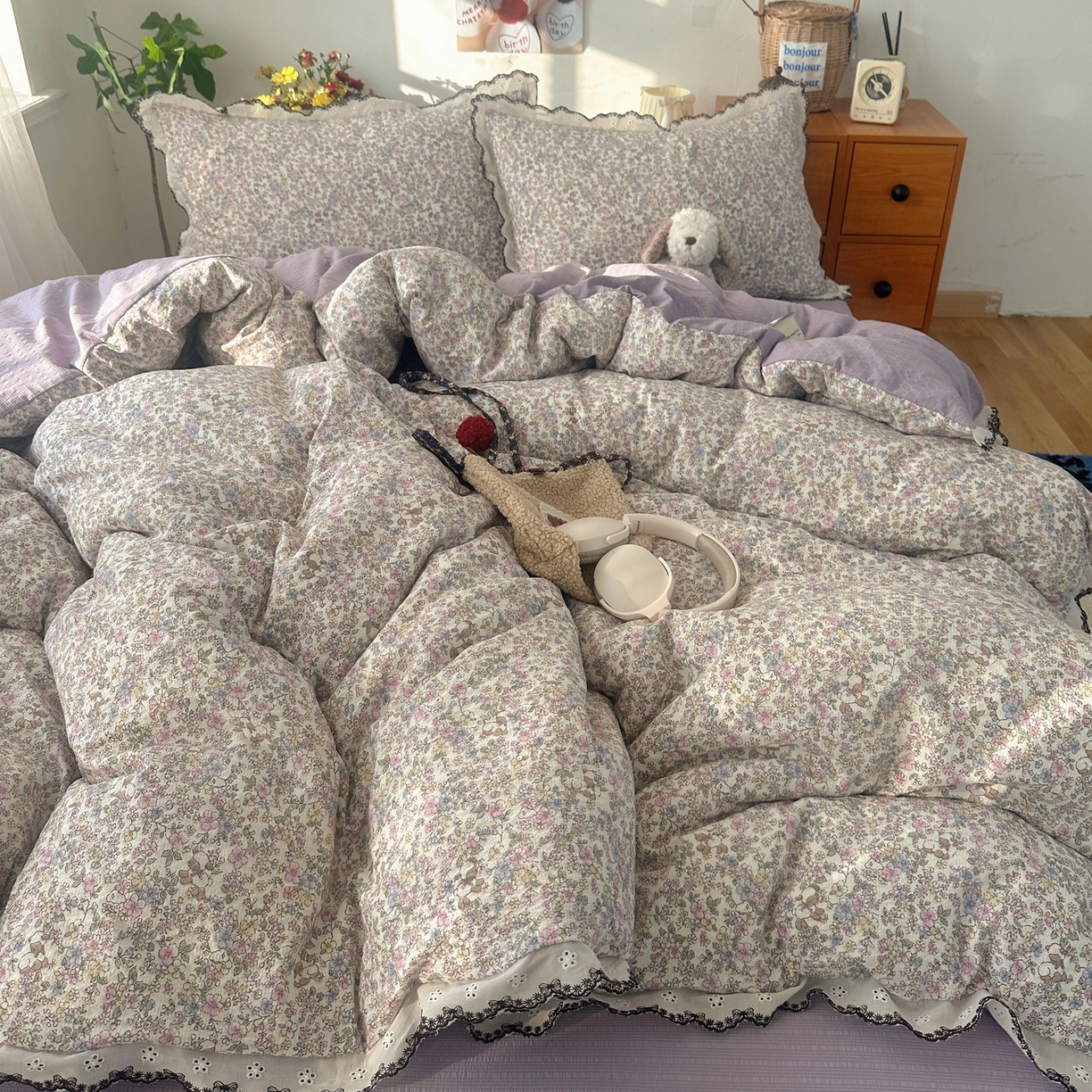 91家纺网 家纺一手货源 找家纺 顾里家纺 2026新款法式复古花边三层纱四件套（会员-2元） 轻舞飞扬