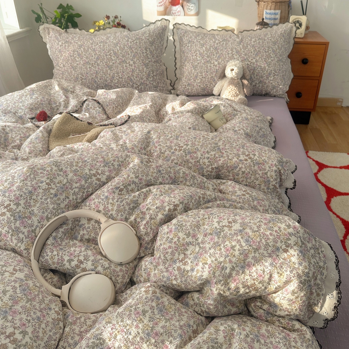 91家纺网 家纺一手货源 找家纺 顾里家纺 2026新款法式复古花边三层纱四件套（会员-2元） 轻舞飞扬