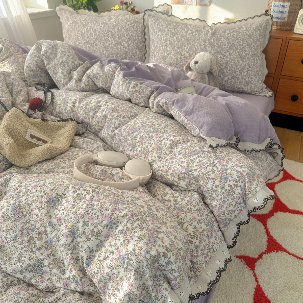 91家纺网 家纺一手货源 找家纺 顾里家纺 2026新款法式复古花边三层纱四件套（会员-2元） 轻舞飞扬