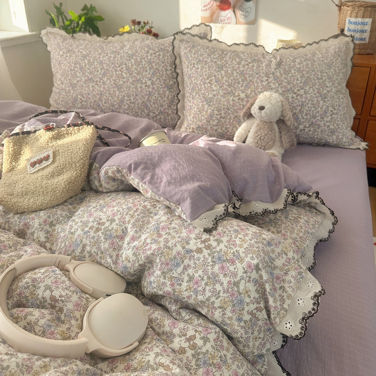 91家纺网 家纺一手货源 找家纺 顾里家纺 2026新款法式复古花边三层纱四件套（会员-2元） 轻舞飞扬