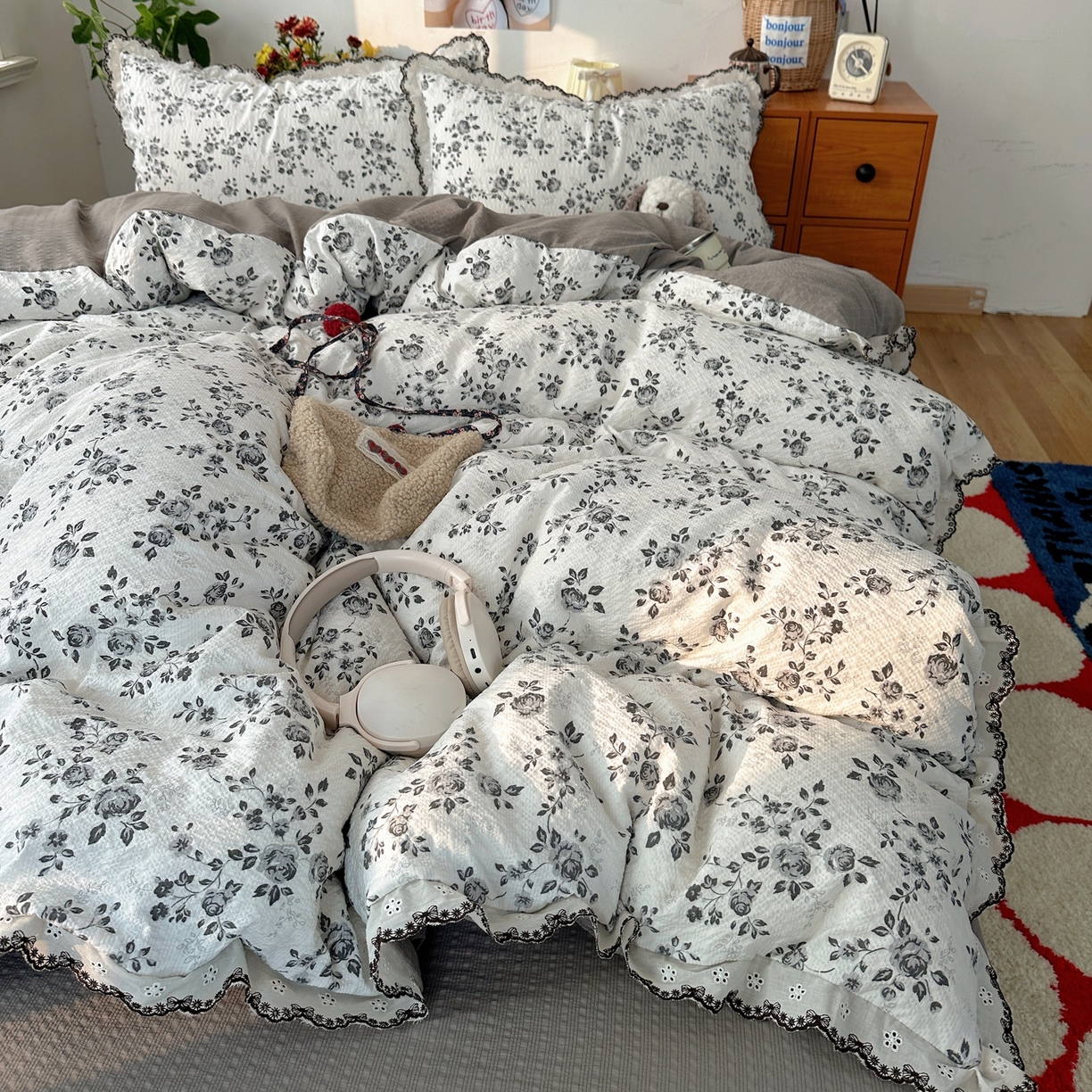 91家纺网 家纺一手货源 找家纺 顾里家纺 2026新款法式复古花边三层纱四件套（会员-2元） 水墨江南