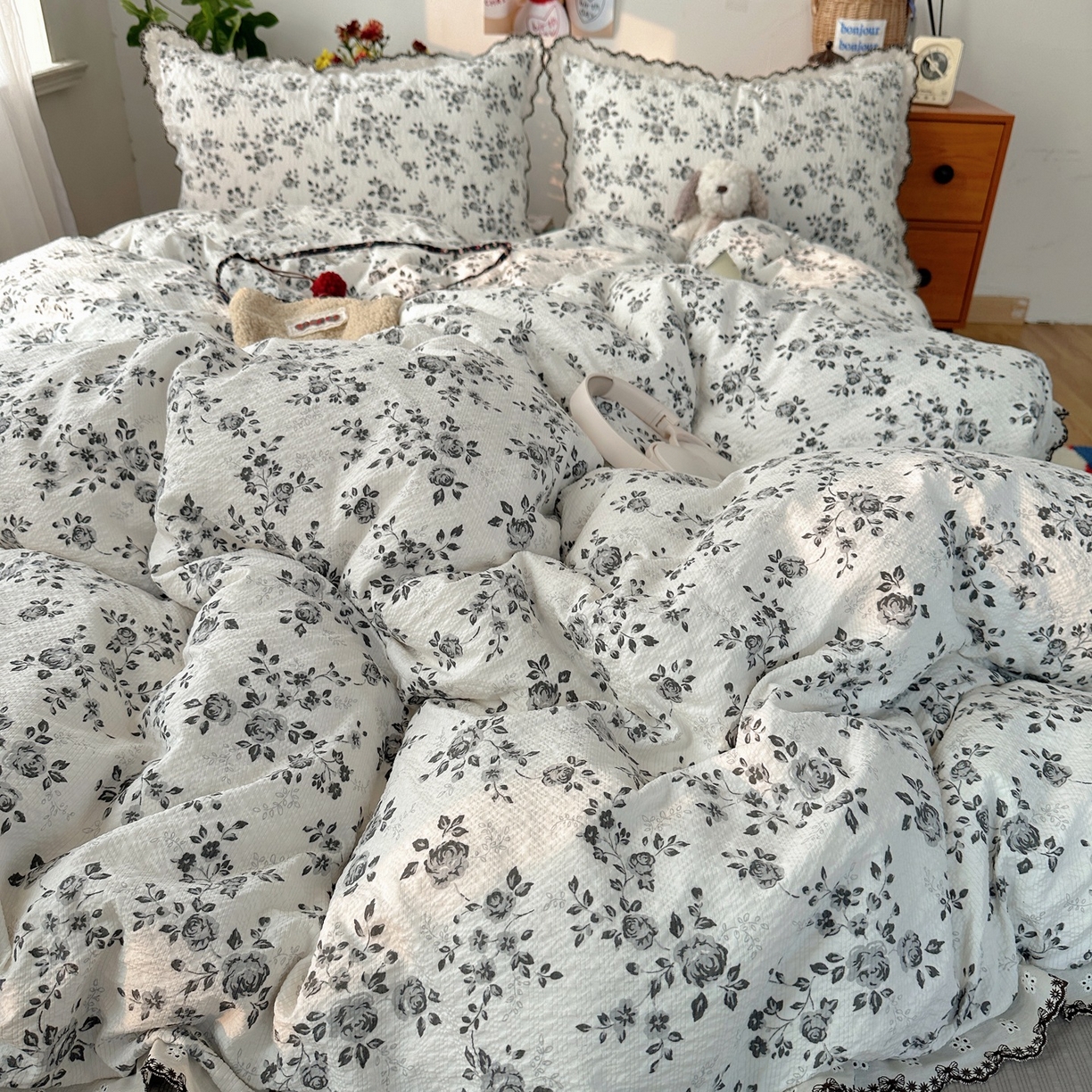 91家纺网 家纺一手货源 找家纺 顾里家纺 2026新款法式复古花边三层纱四件套（会员-2元） 水墨江南