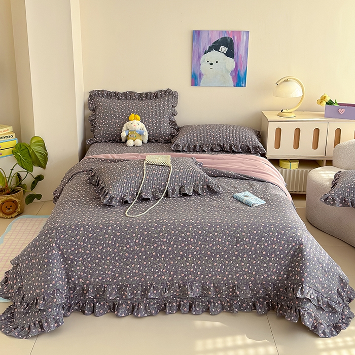 91家纺网 家纺一手货源 找家纺 归属 2026春夏新款古法仿棉单床盖床盖三件套 流年花影