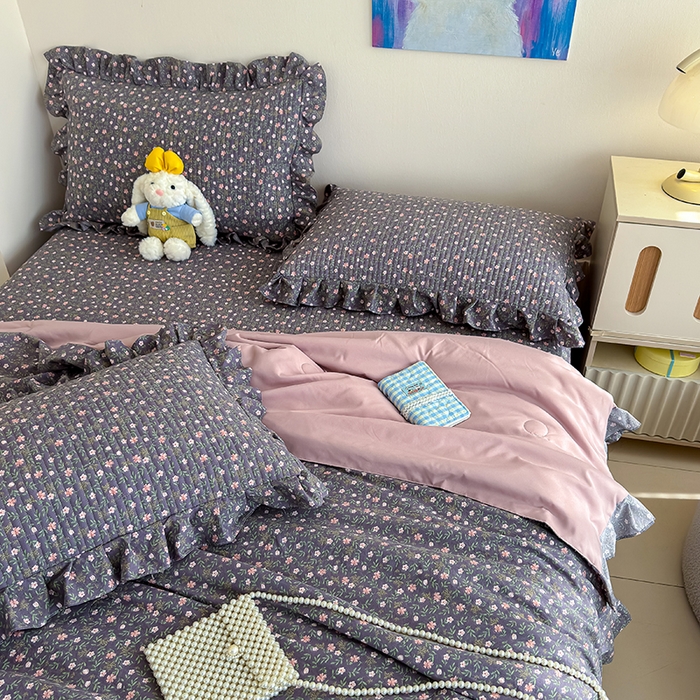 91家纺网 家纺一手货源 找家纺 归属 2026春夏新款古法仿棉单床盖床盖三件套 流年花影