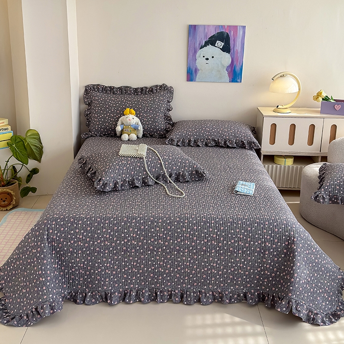 91家纺网 家纺一手货源 找家纺 归属 2026春夏新款古法仿棉单床盖床盖三件套 流年花影