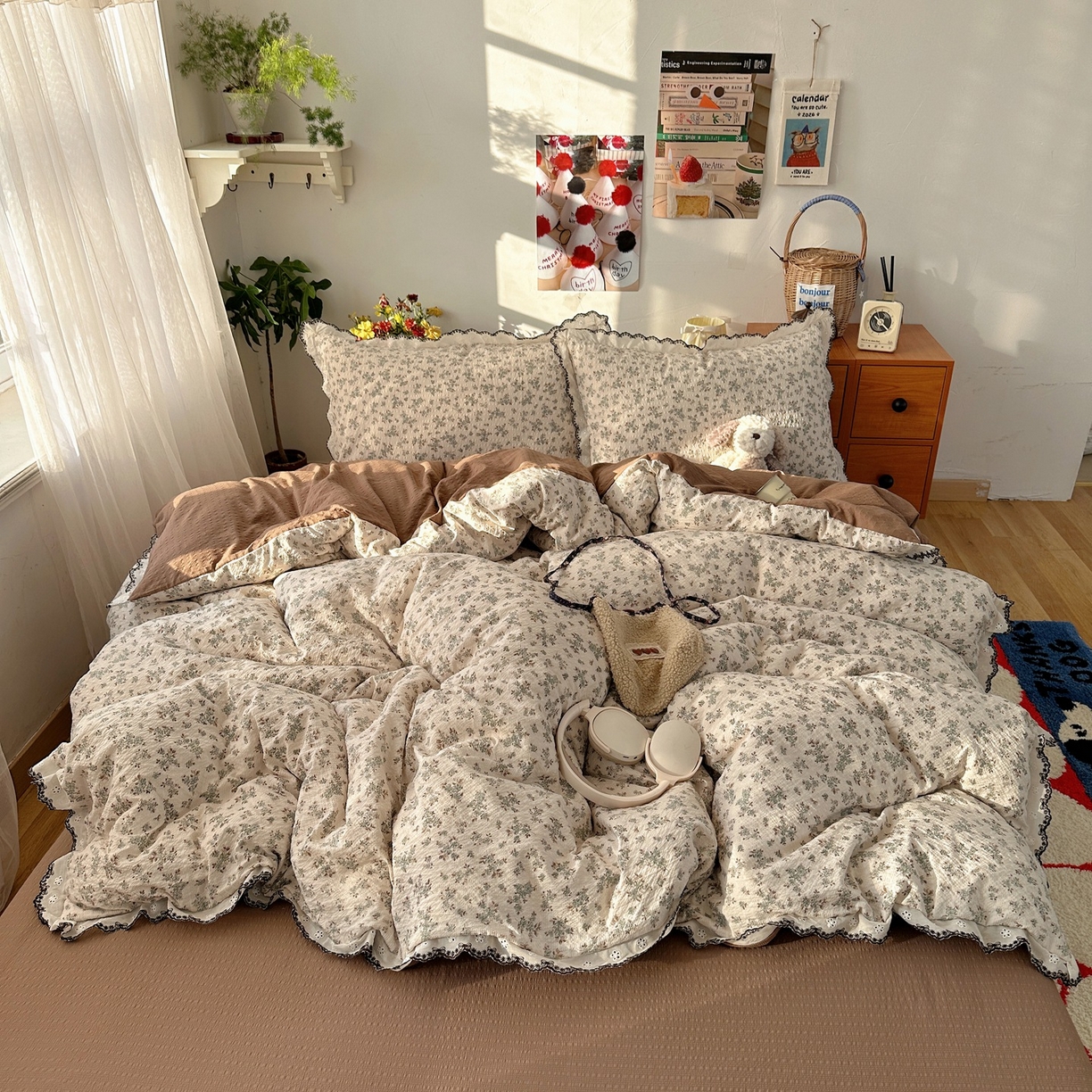 91家纺网 家纺一手货源 找家纺 顾里家纺 2026新款法式复古花边三层纱四件套（会员-2元） 甜栗茶语