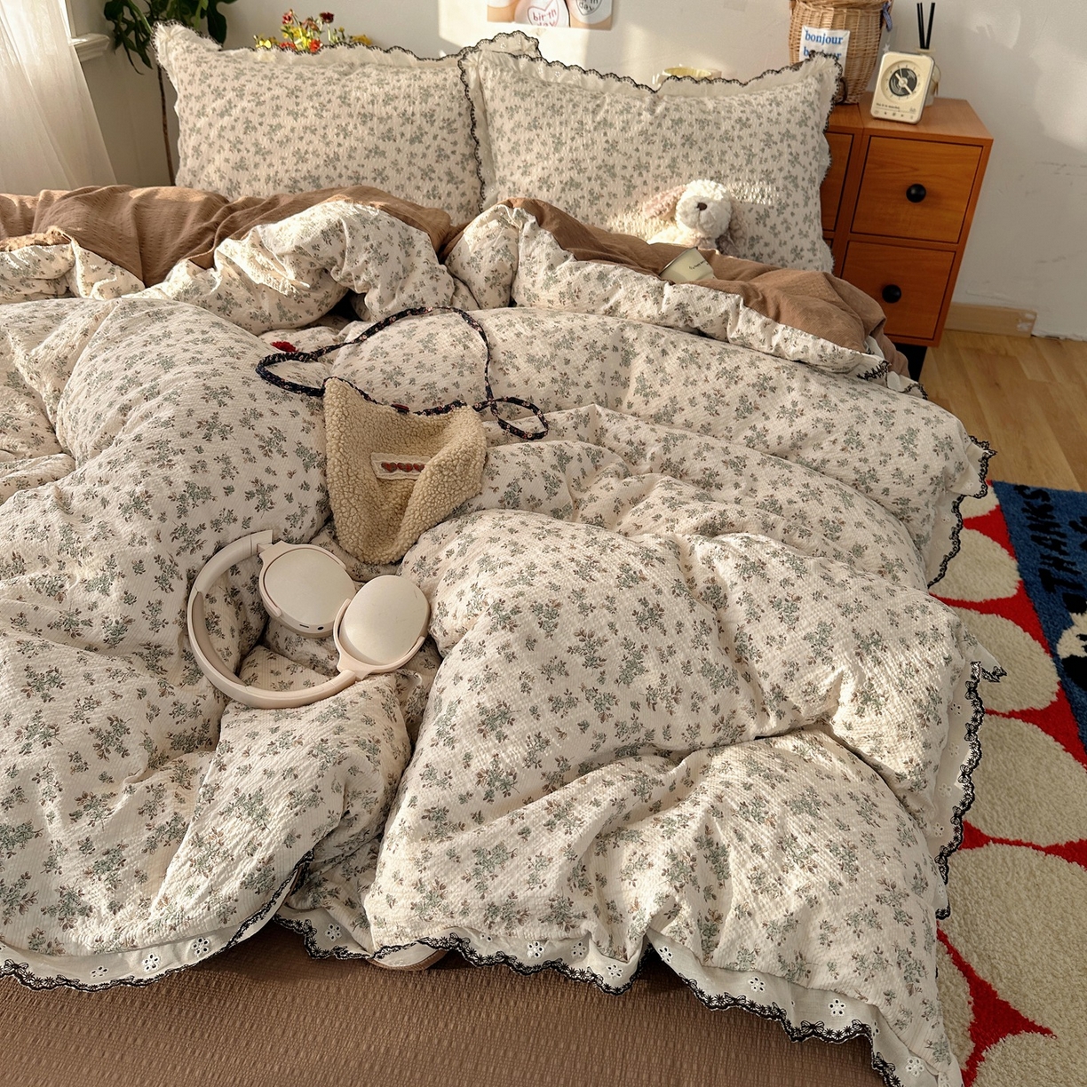 91家纺网 家纺一手货源 找家纺 顾里家纺 2026新款法式复古花边三层纱四件套（会员-2元） 甜栗茶语