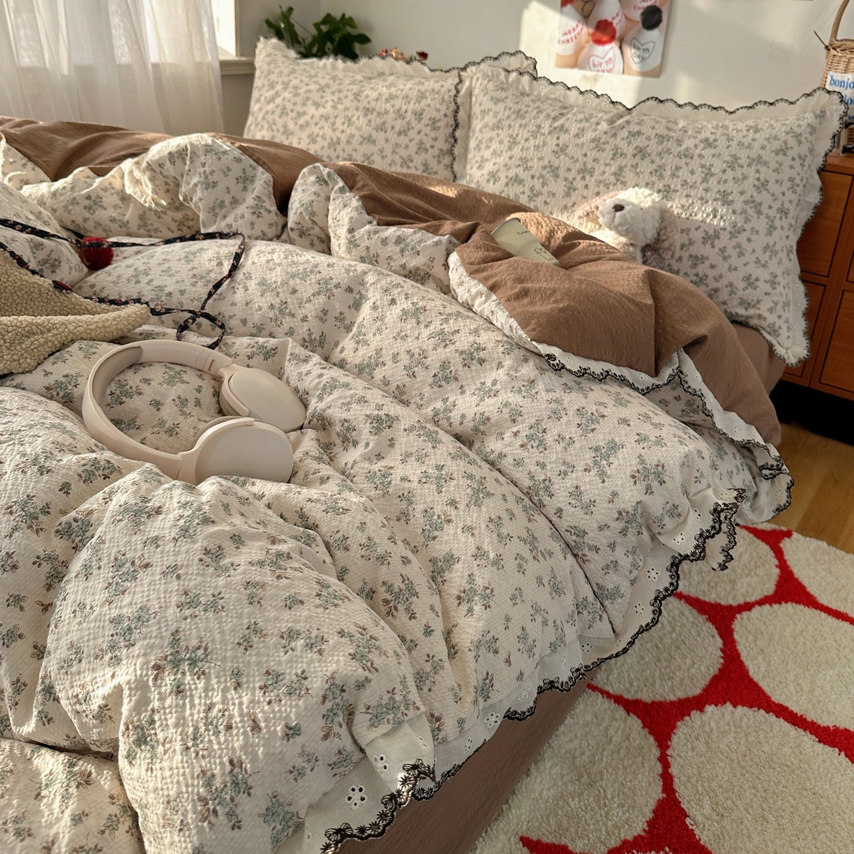 91家纺网 家纺一手货源 找家纺 顾里家纺 2026新款法式复古花边三层纱四件套（会员-2元） 甜栗茶语