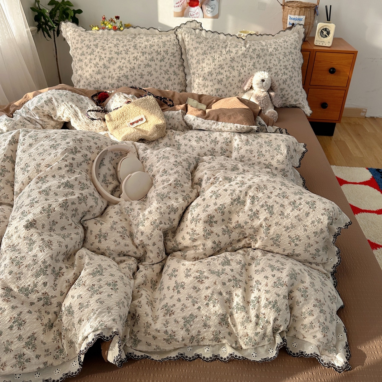 91家纺网 家纺一手货源 找家纺 顾里家纺 2026新款法式复古花边三层纱四件套（会员-2元） 甜栗茶语