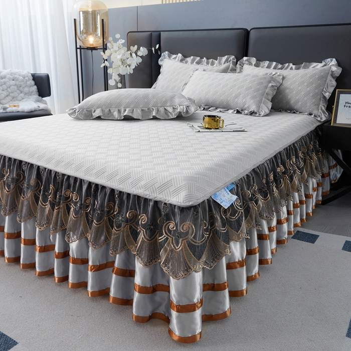 91家纺网 家纺一手货源 找家纺 （总）怡源梦 2026新款A类PE聚乙烯冰豆豆提花床裙款席子凉席三件套-梦之约