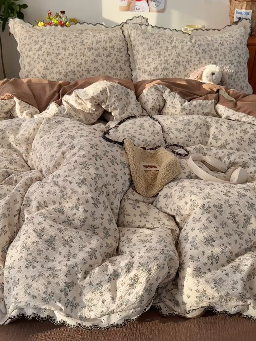 91家纺网 家纺一手货源 找家纺 顾里家纺 2026新款法式复古花边三层纱四件套（会员-2元） 甜栗茶语