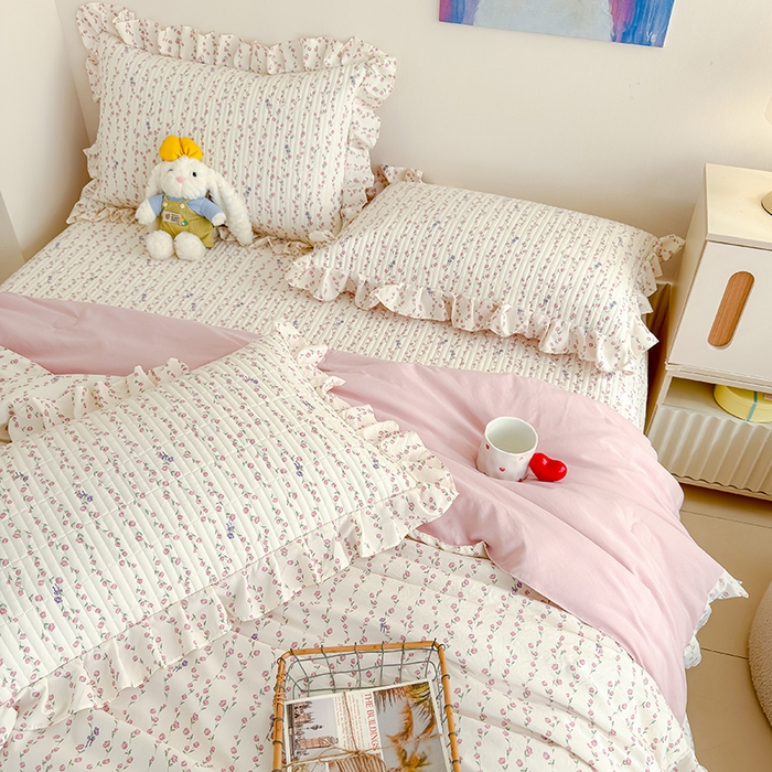 91家纺网 家纺一手货源 找家纺 归属 2026春夏新款古法仿棉单床盖床盖三件套 萝蔓花儿