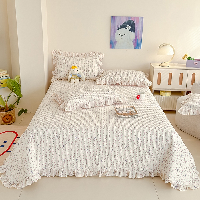 91家纺网 家纺一手货源 找家纺 归属 2026春夏新款古法仿棉单床盖床盖三件套 萝蔓花儿